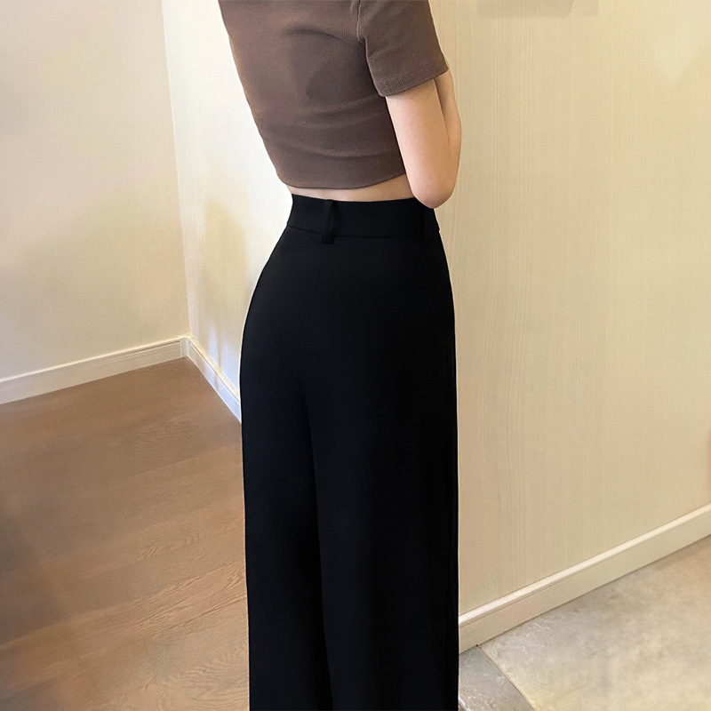 Cross-Border 2025 Black Suit Pants Elastic Waist Slim Casual Pants Summer Loose Wide-Leg Pants High-Waist Draped Trousers