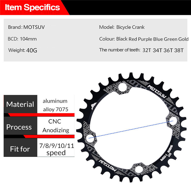 Mountain bike 104BCD positive and negative tooth disc 32T 34T 36T 38T round oval single speed sprocket
