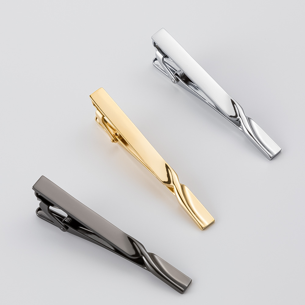 Spot High-Quality Electroplated Gold and Silver Twisted Shape Tie Clip Export Hot-Selling Men's Tie Clip Wholesale