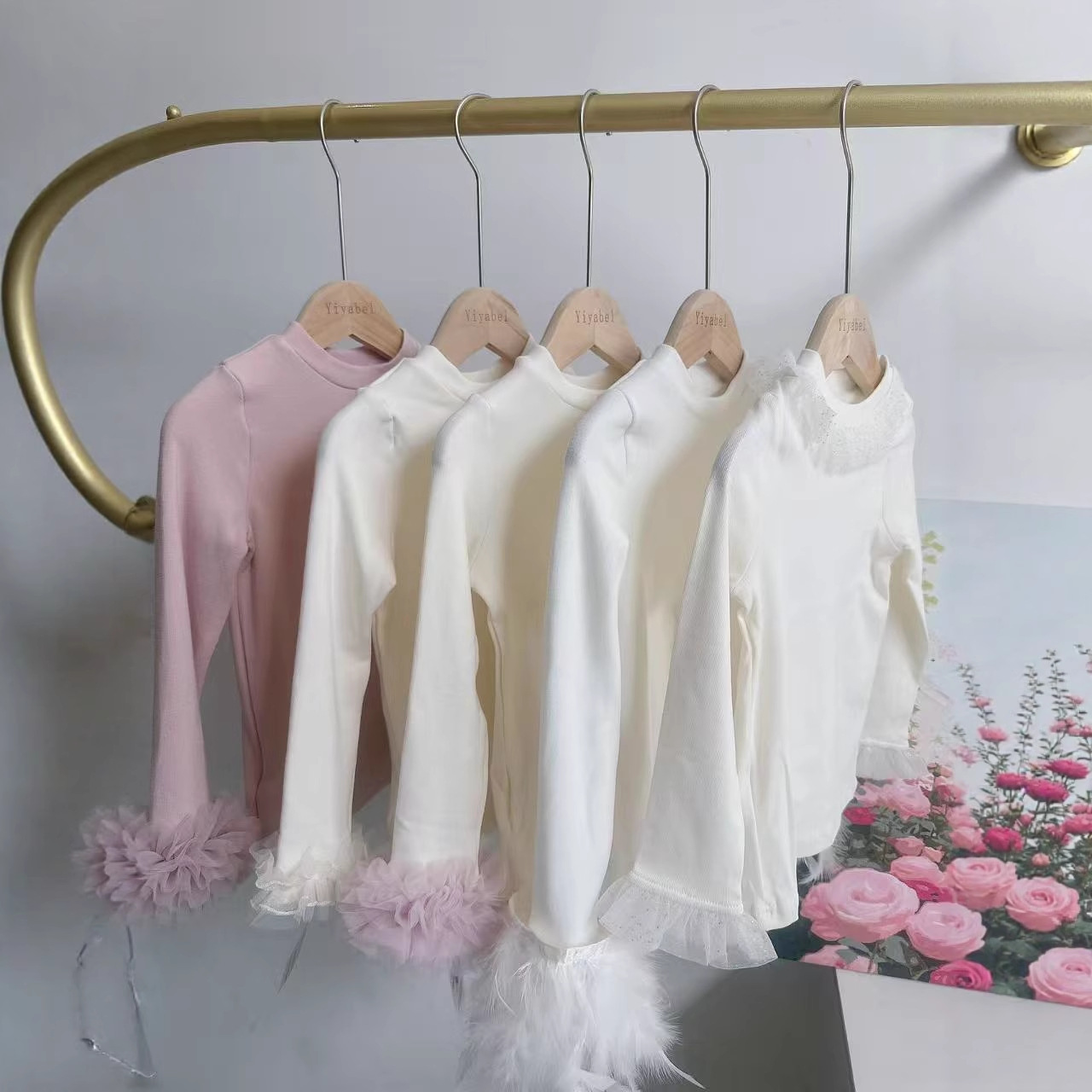 Оригинальный дизайн Yybr, футболка с длинным рукавом для девочек, из чистого хлопка, сетчатая, осень, милая футболка с перьями