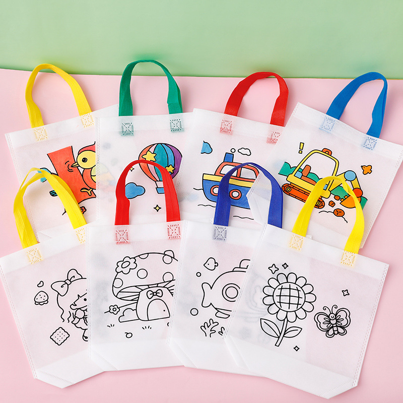 Children's Handmade DIY Painting Graffiti Bag Kindergarten Gift Cartoon Non-woven Painting Filling Hand Bag