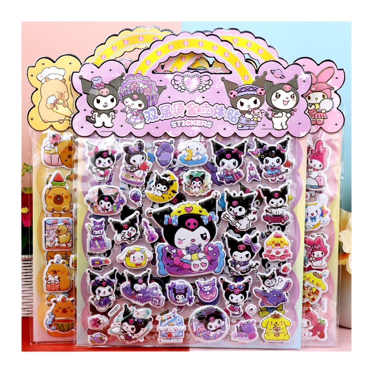 Children's Cartoon Stickers Double-Layer Stereo Sanrio Kurome Melody Jiika Wow Mountains and Seas Bubble Stickers