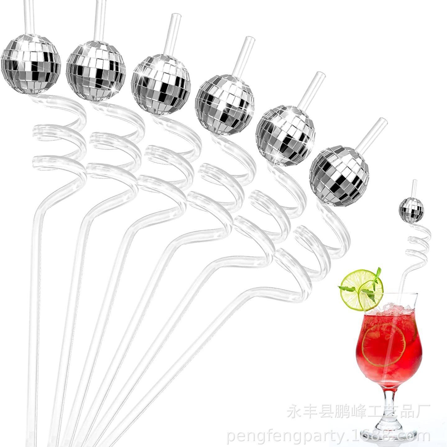 Disco Mirror Ball Straw PETG Elbow Christmas Party Ornaments Decorative Disco Ball Transparent Straw