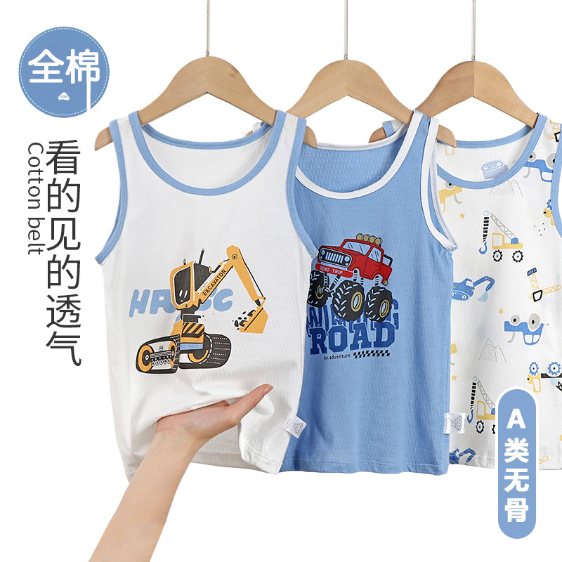 Детская майка для мальчиков, летняя, тонкая, 100% хлопок, для всех сезонов, базовая майка для мальчиков, без рукавов
