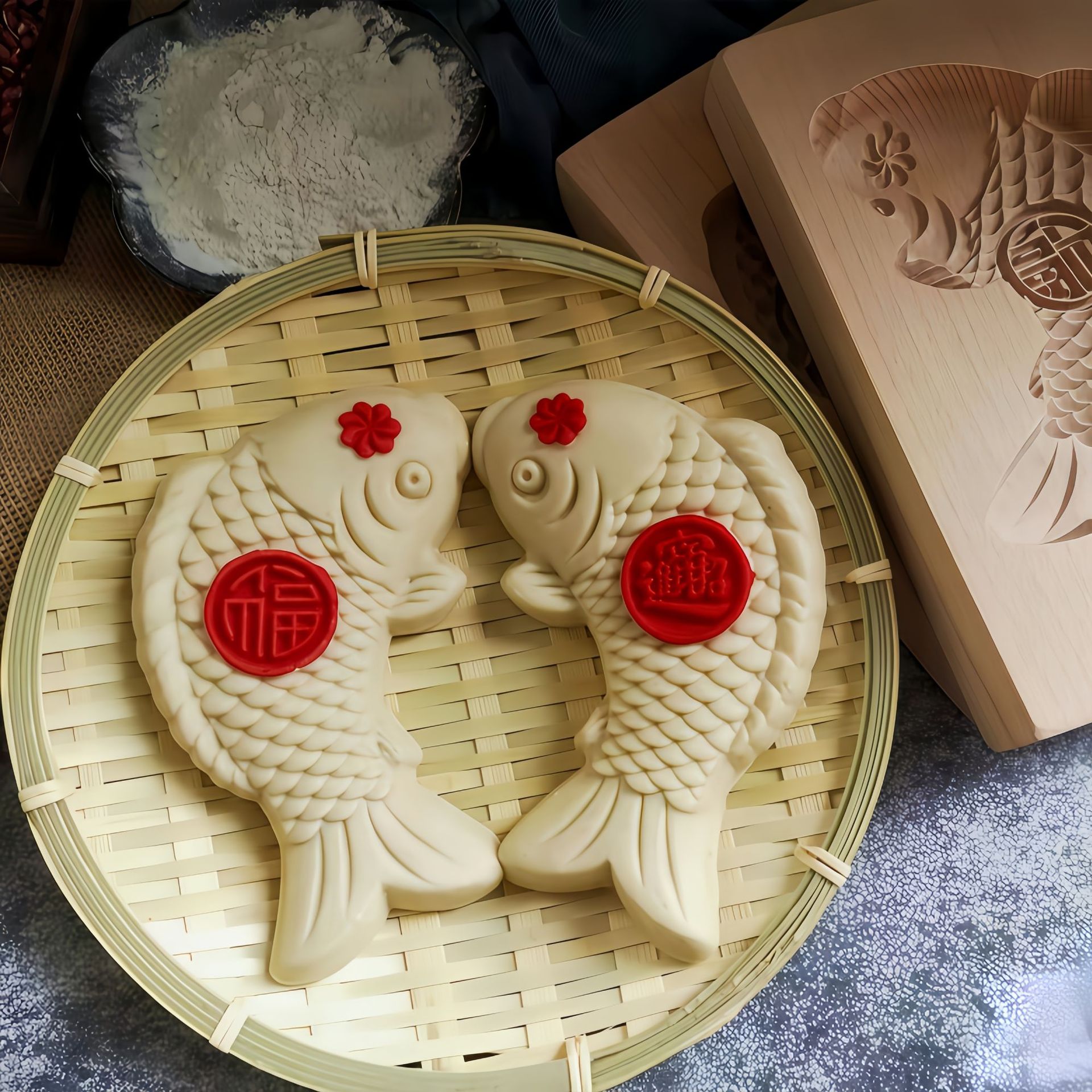 Новая деревянная форма для выпечки Новый год паровой узор паровой хлеб лапша рыба ударная лапша клетка рыбы печать парового хлеба деревянная форма