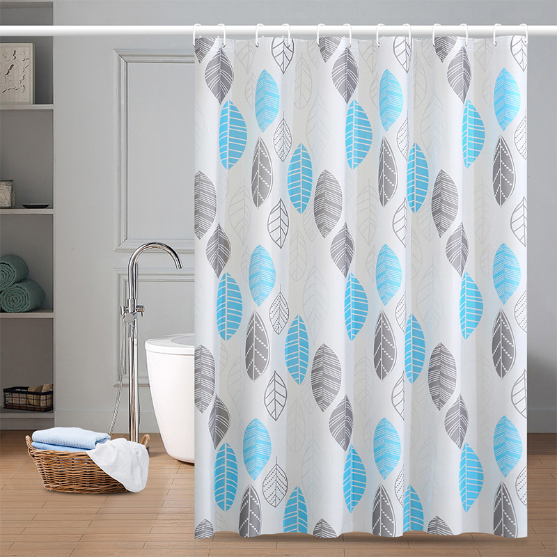 in stock PE printed shower curtain waterproof mildew-proof non-perforated bathroom toilet partition cross-border e-commerce hook curtain