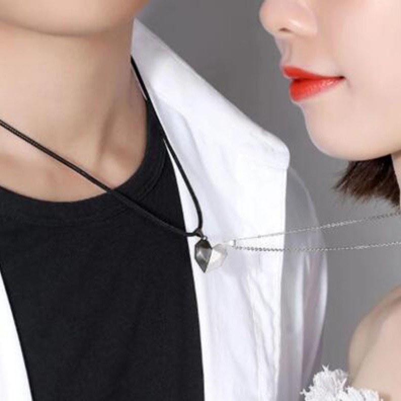 Cross-Border Popular Love Magnetic Necklace Couple Love Splicing Heart-Shaped Pendant Necklace Men and Women Necklace Hip-Hop