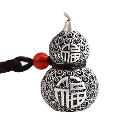 High imitation vintage old Thai silver fortune silver plated pendant silk hollow gourd necklace pendant lovers silver lanyard
