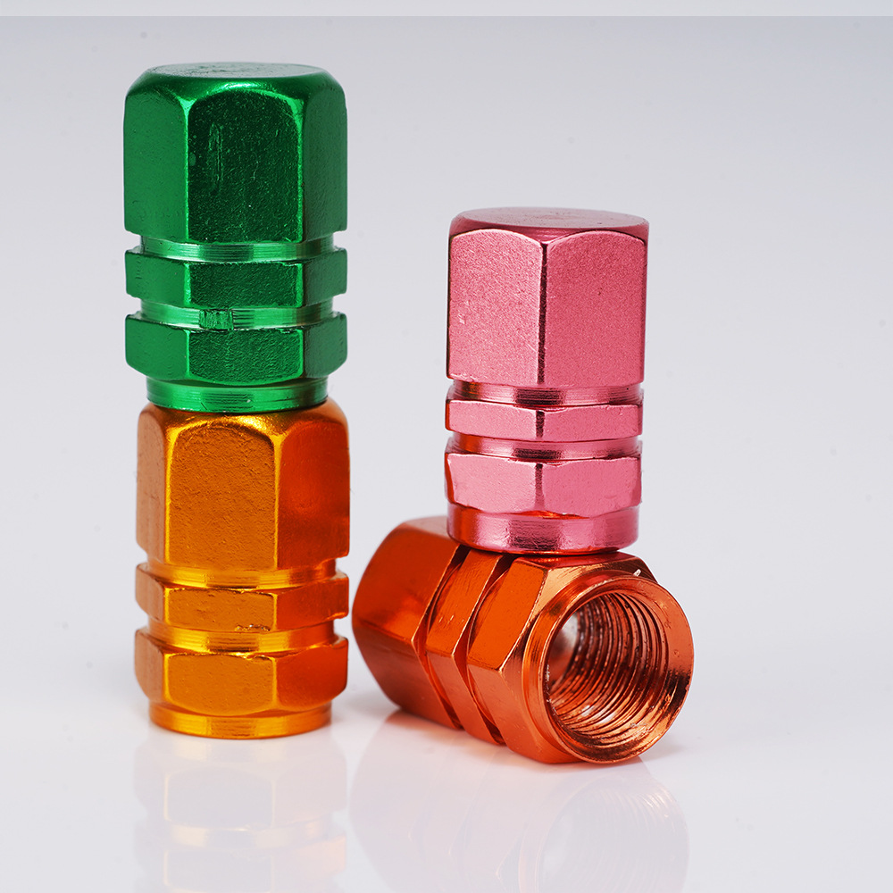Cross-border hexagonal valve cap American air nozzle laser glue drop logo automobile tire aluminum alloy valve cap