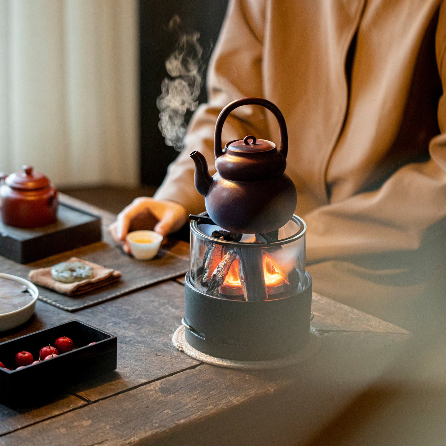 Japanese-Style Tea Brewing Stove with Charcoal Stove for Home Tea Room and Outdoor Open Flame Tea Brewing Stove