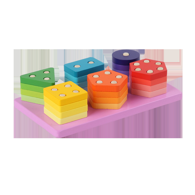 Montessori Geometry Column Toy Wooden Cross-Border Children's Early Education Educational Color Cognitive Shape Matching Building Blocks Three-Dimensional