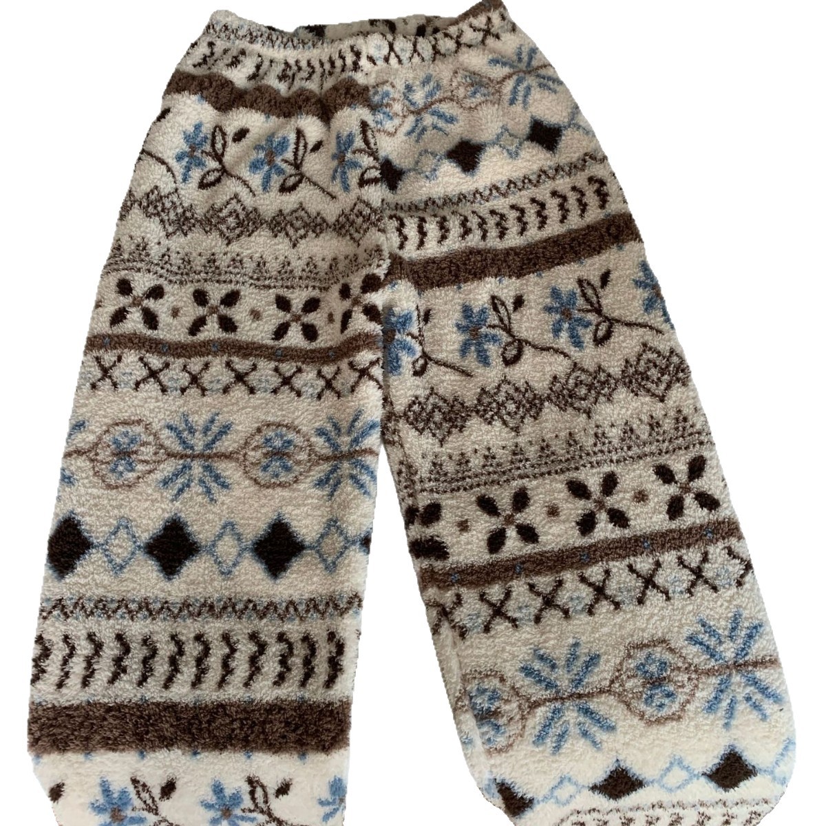 Winter Fair Isle Series Warm Puff Velvet Pajamas for Women, Large Size, Can Be Worn Outside, Walking Pants, Thickeneded Rice Velvet Winter