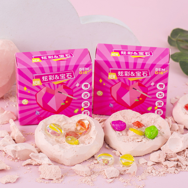 Archaeological Excavation Gem Girl Heart Gem Blind Box Treasure Hunting Toy Kidsren's Handmade DIY Excavation Fossil