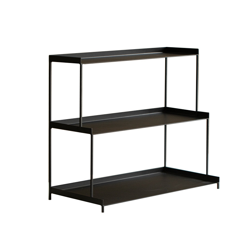 Wrought Iron Solid Wood Three-Layer Trapezoidal Tea Shed Tea Set Teapot Storage Display Cabinet Cup Holder Storage Rack Tea Set Rack