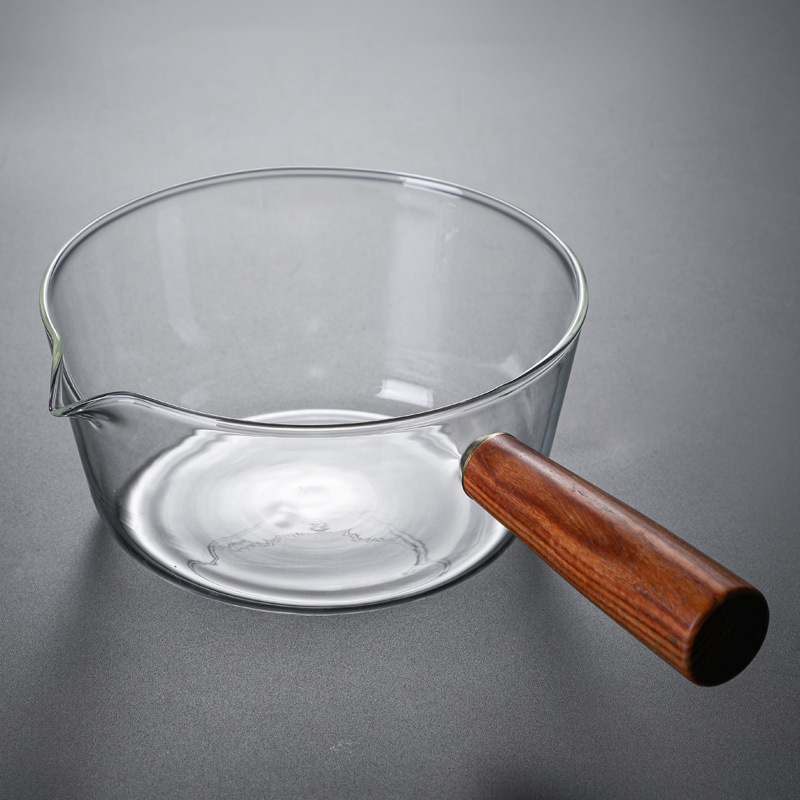 Wholesale Glass wooden handle small milk pot instant noodle pot household small soup pot salad pot open fire instant noodle bowl Hot Milk Cup