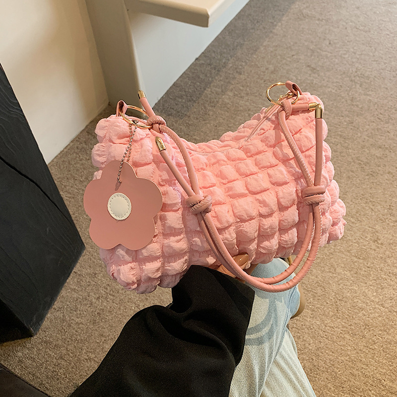 Pleated large capacity fashion Korean style solid color small fresh knotted shoulder strap small bag female 2024 new messenger bag female