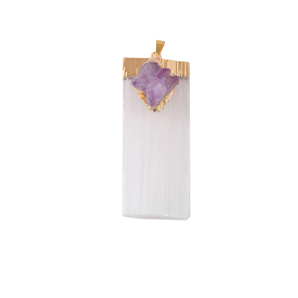 Amazon White Gypsum Set Amethyst Cluster Pendant Long Crystal Column Pendant European and American Jewelry Amethyst Necklace Cross Border
