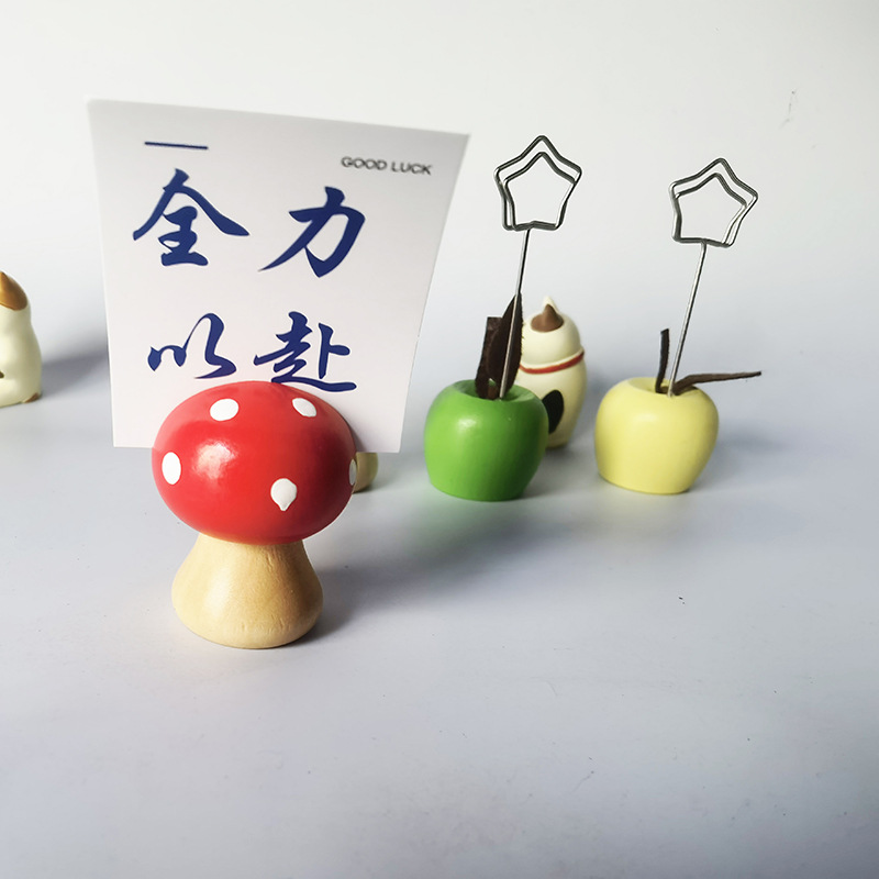 Wooden Crafts Apple Mushroom Business Card Holder Creative Mushroom Ornaments Desktop Card Holder Cross-Border Supply