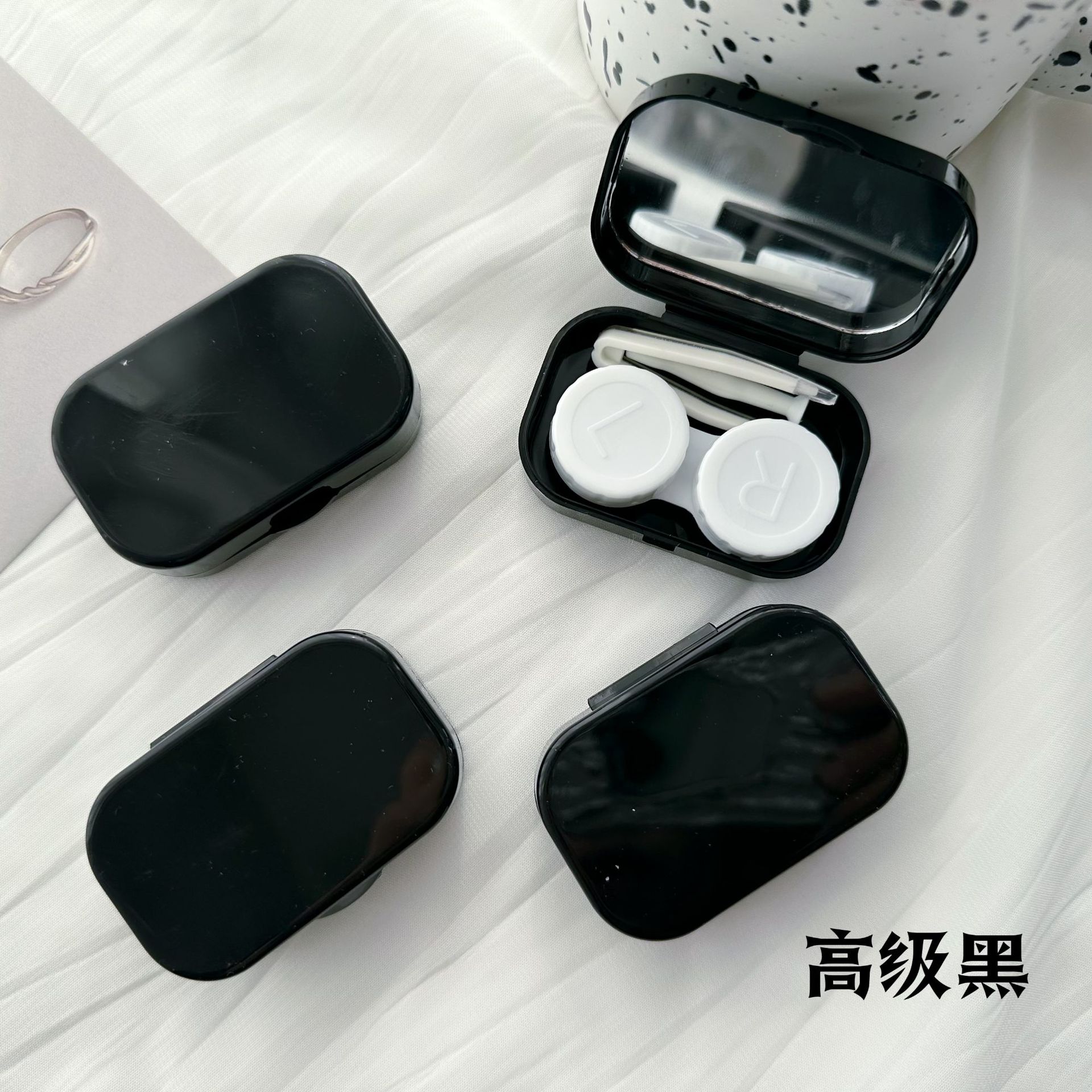 Ins wind contact lens box Korean simple high-end portable solid color lace mirror small beauty pupil box wholesale