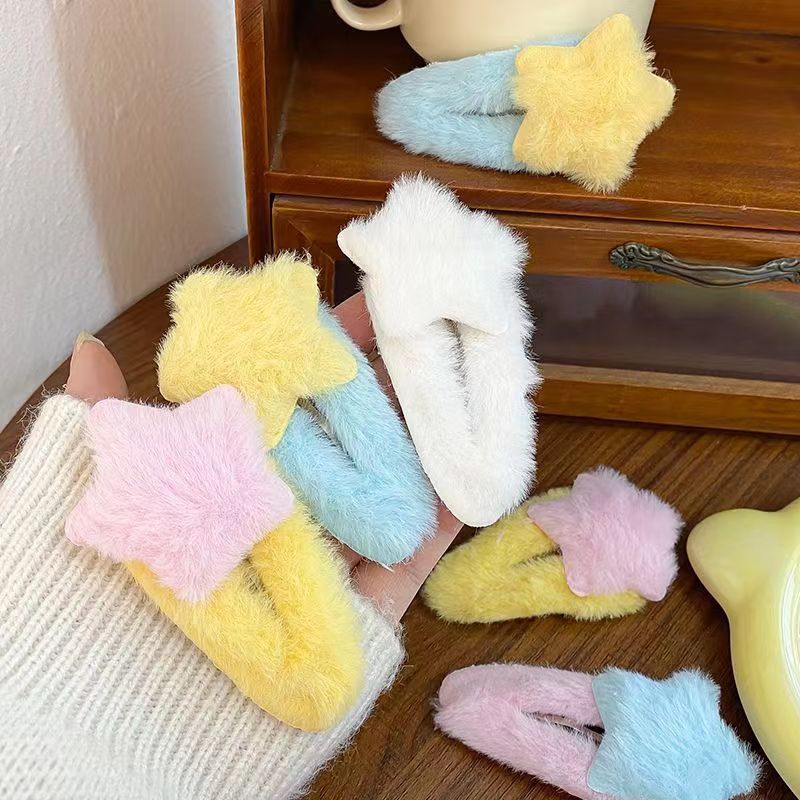 Милая плюшевая заколка в виде звезды осень-зима заколка для волос для девочек