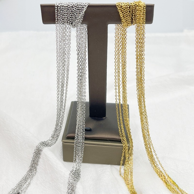 Titanium steel 035 cross chain 304 stainless steel O-chain DIY chain summer all-match plain chain real gold plating does not fade
