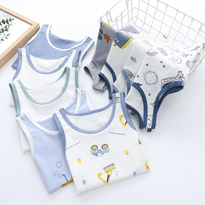 2025 New Summer Cartoon Printed Boneless Kidsren's Vest Pure Cotton Boys Simple Sleeveless Top Bottoming