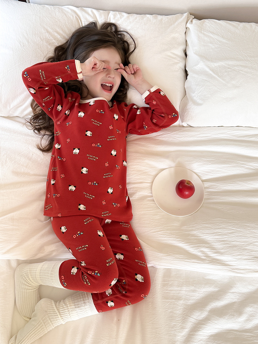 Aimobeibei Children's Pajamas for Boys and Girls, High-Quality Seamless Class a Autumn Clothes, Wool Stretch Cartoon Loungewear