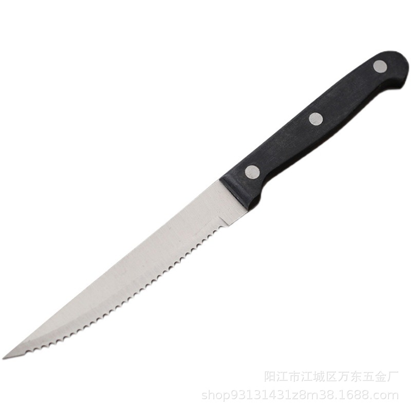 Wholesale PP plastic handle kitchen bread knife stainless steel serrated steak knife Western knife wooden handle Western steak knife
