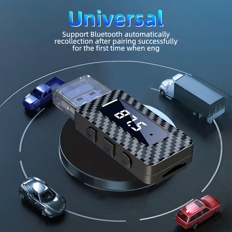 Cross-border new car wireless bluetooth receiver FM transmitter 2-in -1 LED hands-free audio adapter