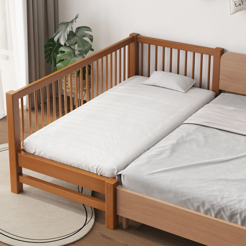 Walnut Children's Bed Crib Pure Solid Wood Crib Boys and Girls Beech Bed Single Bed Children's Spliced Bed
