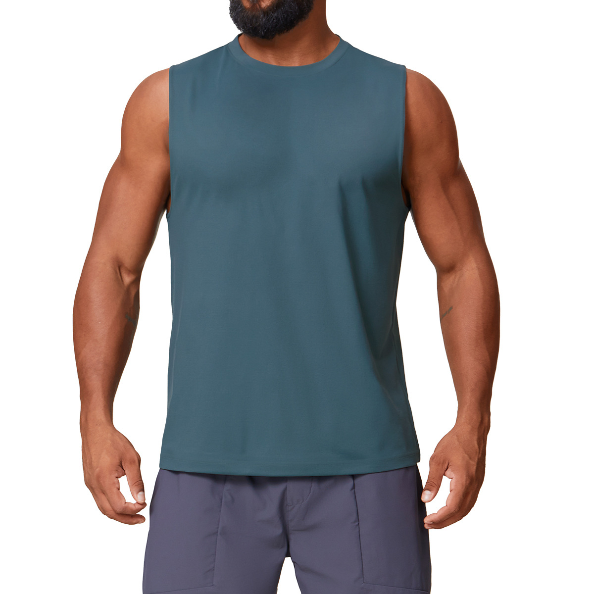 European and American Yoga Fitness Clothing Men's Sleeveless Sports Tops Pure Color Breathable Sweat-Wicking Running Casual Vest 1166