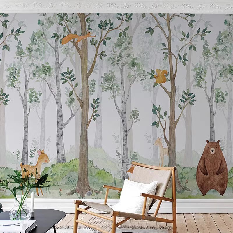 Скандинавские обои с ручной росписью, обои для детской комнаты с животными, бесшовные обои для фона спальни