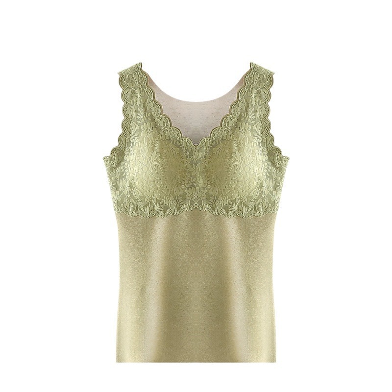 Women's Fixed Cup with Chest Pad Lace Base Slim-fit fleece-lined Cold-proof Outer Wear Underwear