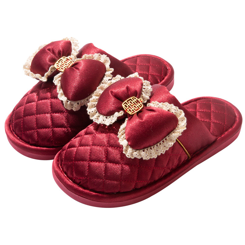 Slippers Red Wedding Pair Autumn and Winter Bride and Groom Bride Dowry Wedding Wedding Couple Slippers Baotou Non-Slip