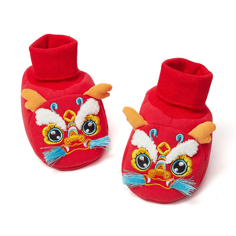 Winter Warm Dragon Tiger Head Socks Shoes Baby Red Full Moon Grab Week Soft Bottom Tiger Head Cotton Shoes Chinese Style Baby Floor Socks