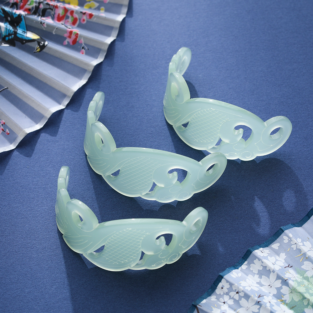 Acetic Acid Imitation Jade Hair Crown Antique Handmade Hanfu Headwear Phoenix Pattern Carved Hair Accessories for Men and Women Hair Accessories Hair Bun Decorative Crown