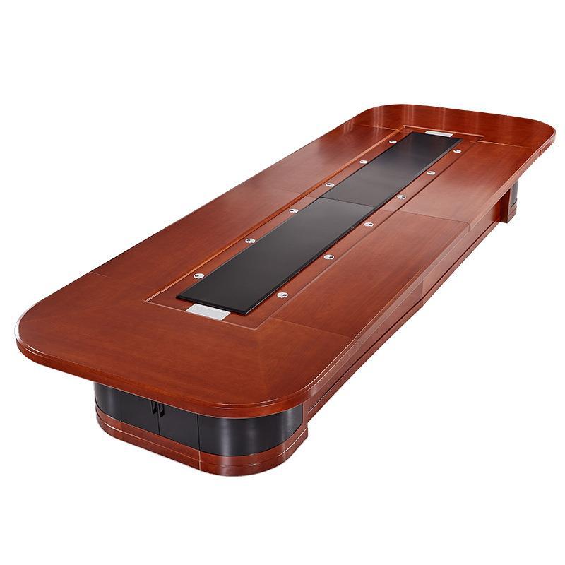Modern Simple Oval Paint Conference Table Large Long Table and Chair Combination Chinese Style Sticking Wood Skin Negotiation Table