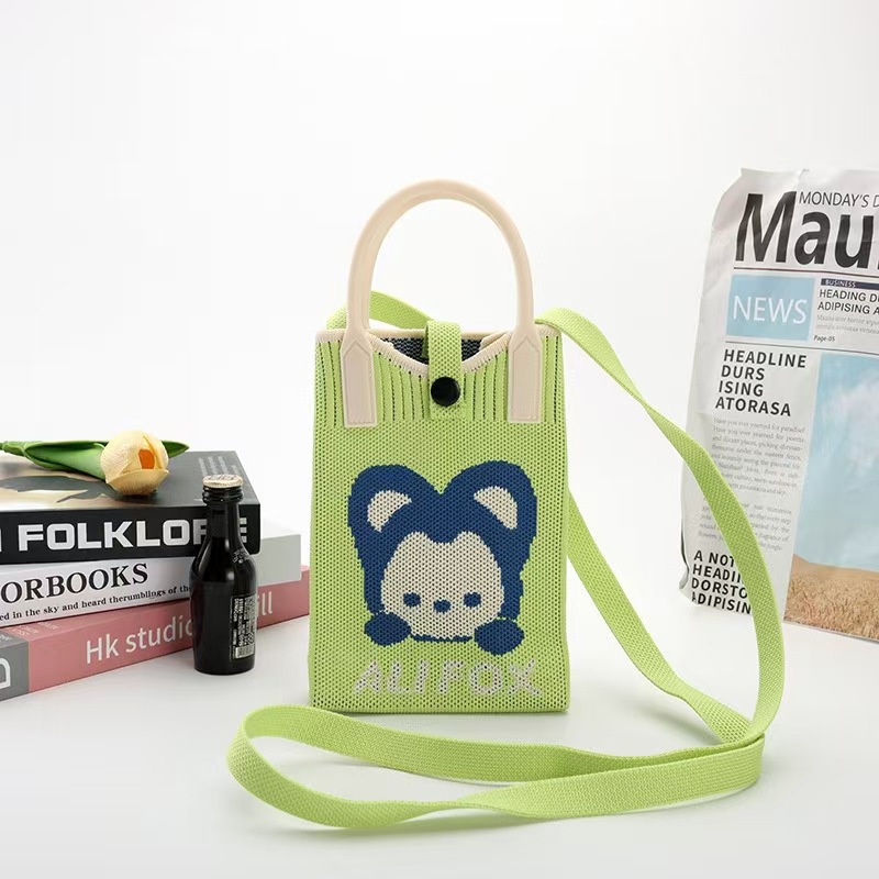 Advanced Sense Mobile Phone Bag New Cartoon Knitted Bag Dopamine Color Matching Handbag Niche All-match Shoulder Crossbody Bag