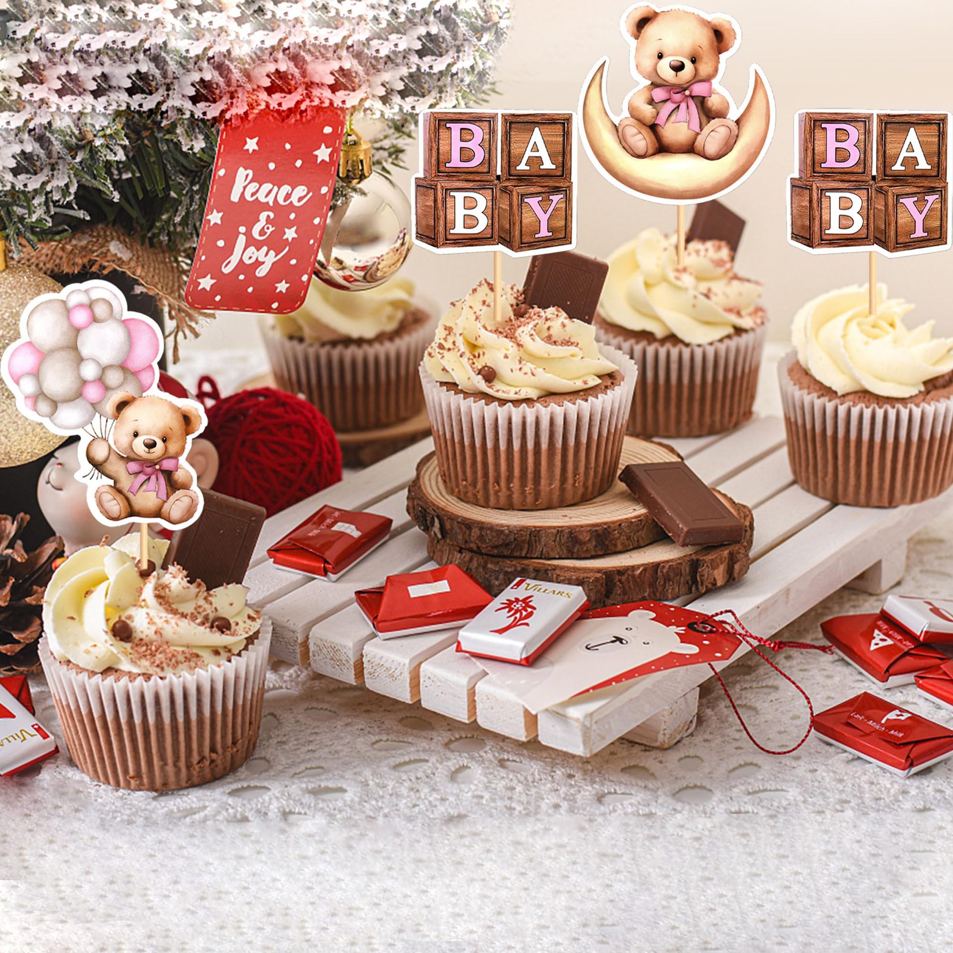 Children's Blue Moon Bear Cupcake Card Baby's Birthday Party Decoration Selection Dessert Cute Plug-in