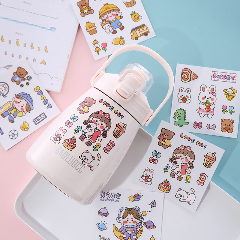 Korean Ins Cute Stickers Cartoon Thermos Cup Stickers Creative Handbook Mobile Phone Stickers Student Water Cup Transparent Pvc Stickers