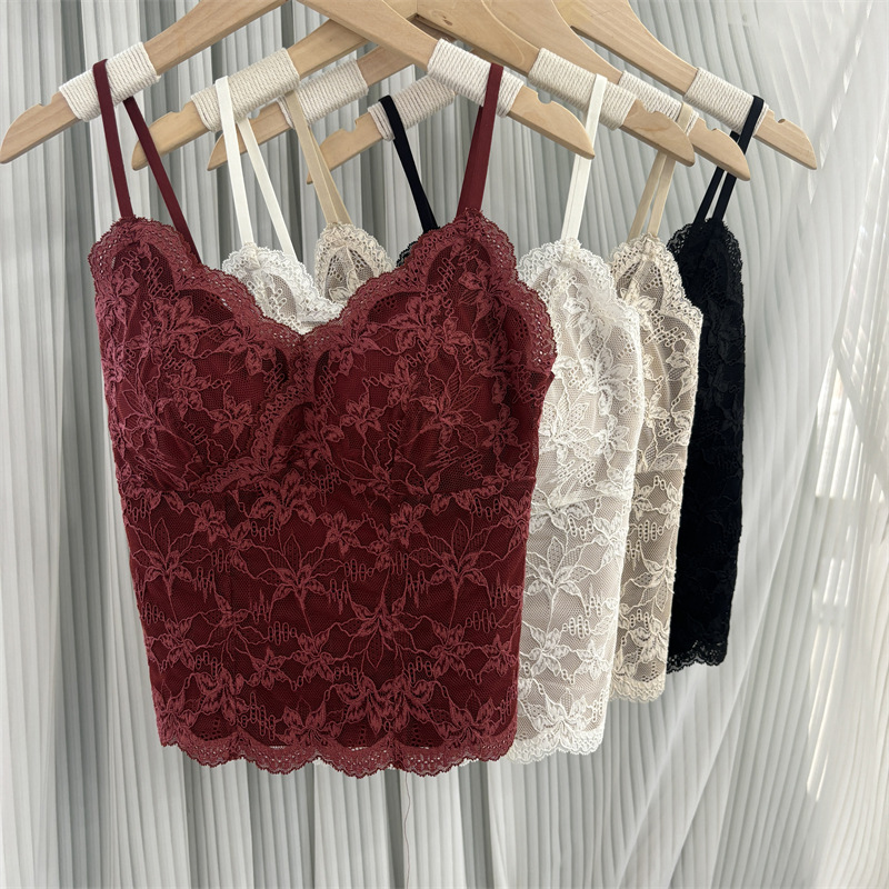 6099 Original In-Stock Micro-Brushed French-Style Camisole Underwear for Women with Lace Integrated Fixed Cup Bra That Gathers Side Breast Tissue