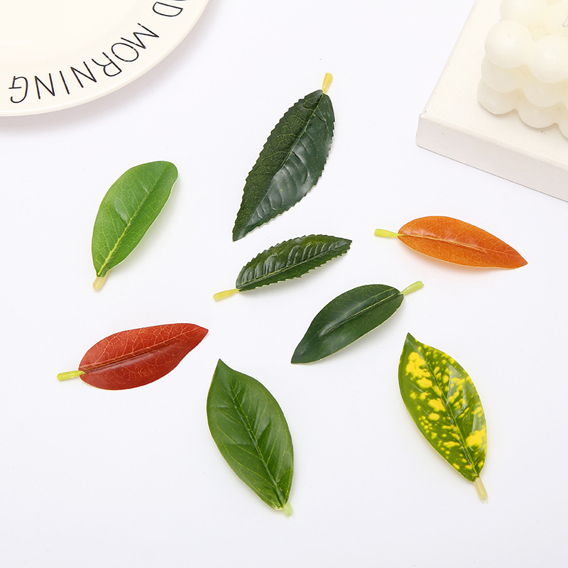 Симуляция семейных зеленых растений украшения лимонные листья аксессуары DIY листья лимонного дерева оптовая продажа капоковые листья из Гуандуна