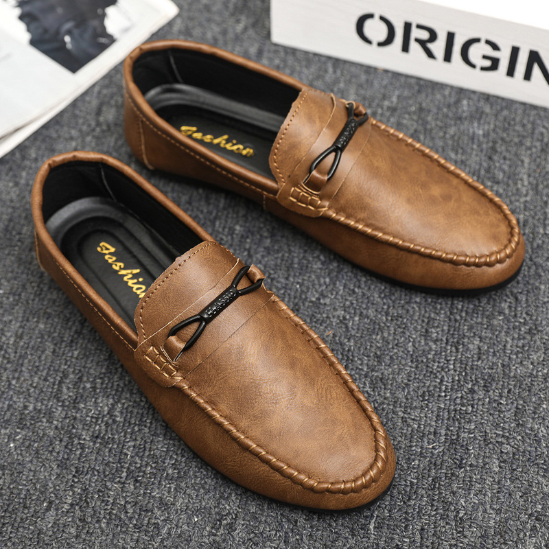2024 New Summer Loafers for Men, Korean Style Slip-On Lazy Breathable Driving Men's Casual Leather Shoes for Men with Soft Soles