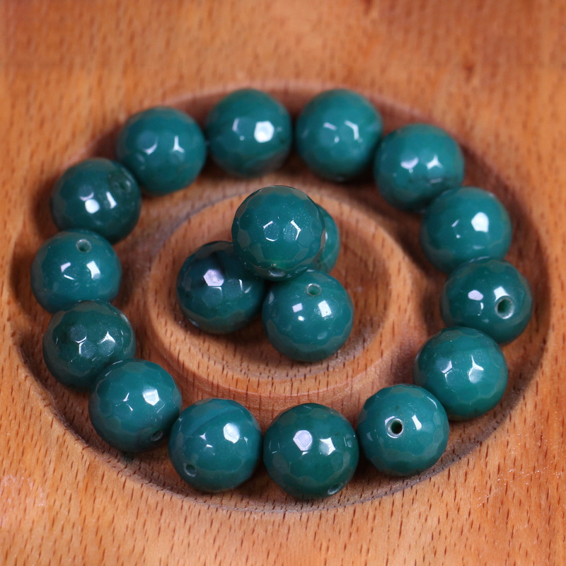 5A Grade Natural Raw Mineral Green Agate Chalcedony Multi-Faceted Agate Bracelet Buddha Beads Round Bead Single Circle Bracelet 14mm