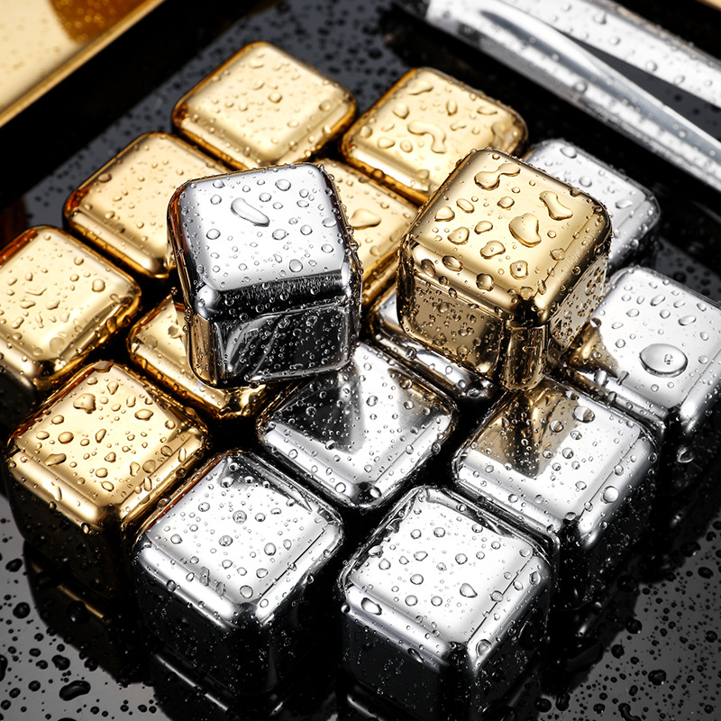 Thickened 304 Stainless Steel Ice Cube Metal Ice Wine Stone Food Grade Quick-Frozen Circulating Fast Chilled Grain PP Box Set