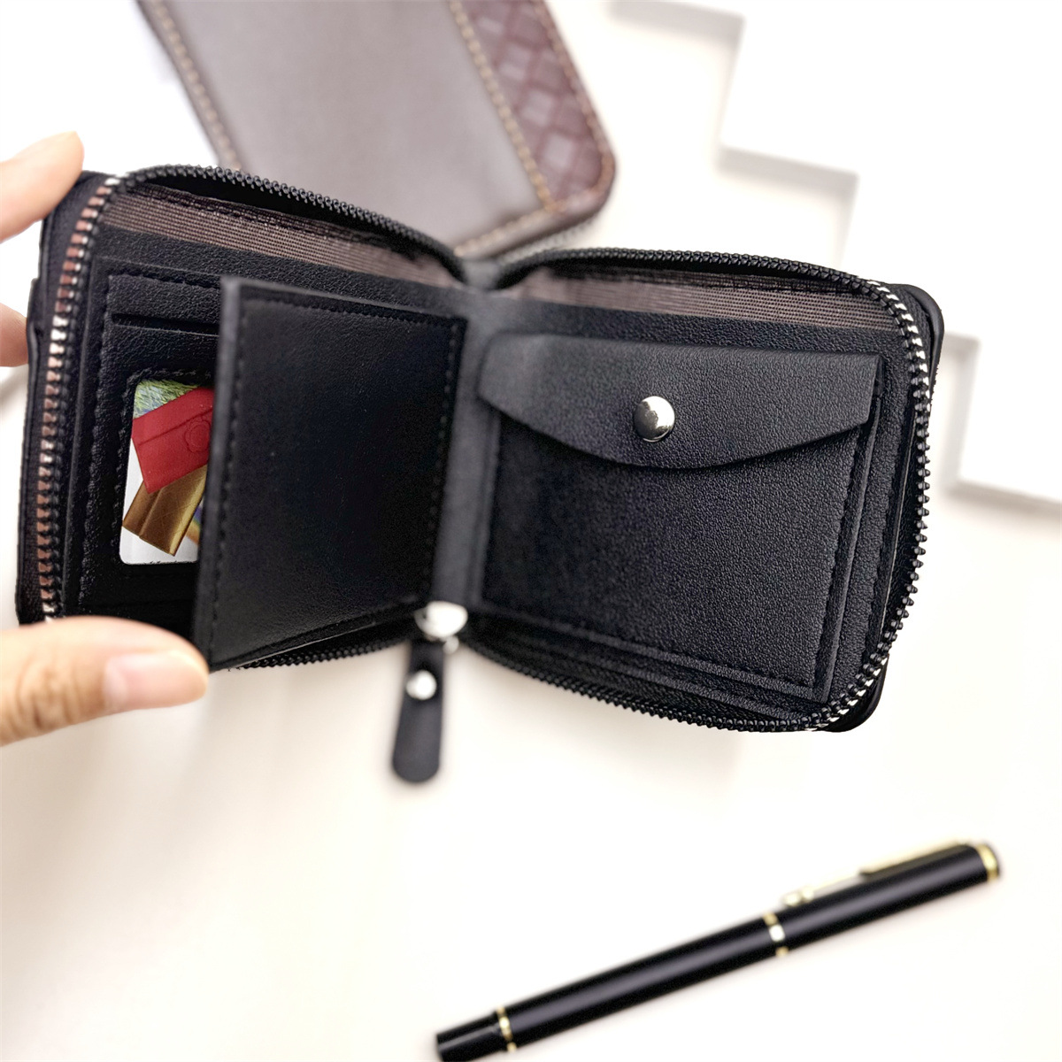 Cross-Border European and American Hot-Selling Men's Ins Style Zipper Wallet Short Youth Trendy Bag Ready-Made Manufacturer
