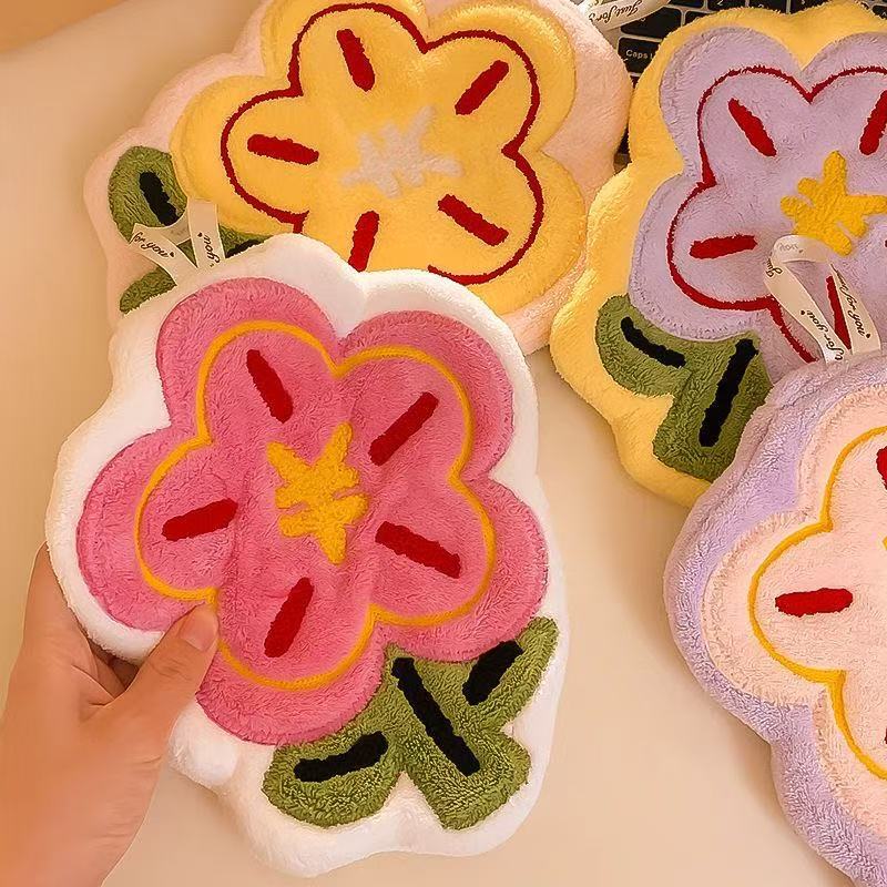 Rich Flower Wipe Hand Towel Hanging Thickened Embroidery Water Absorbent Quick-drying Household Toilet Children's Kitchen Towel Rag