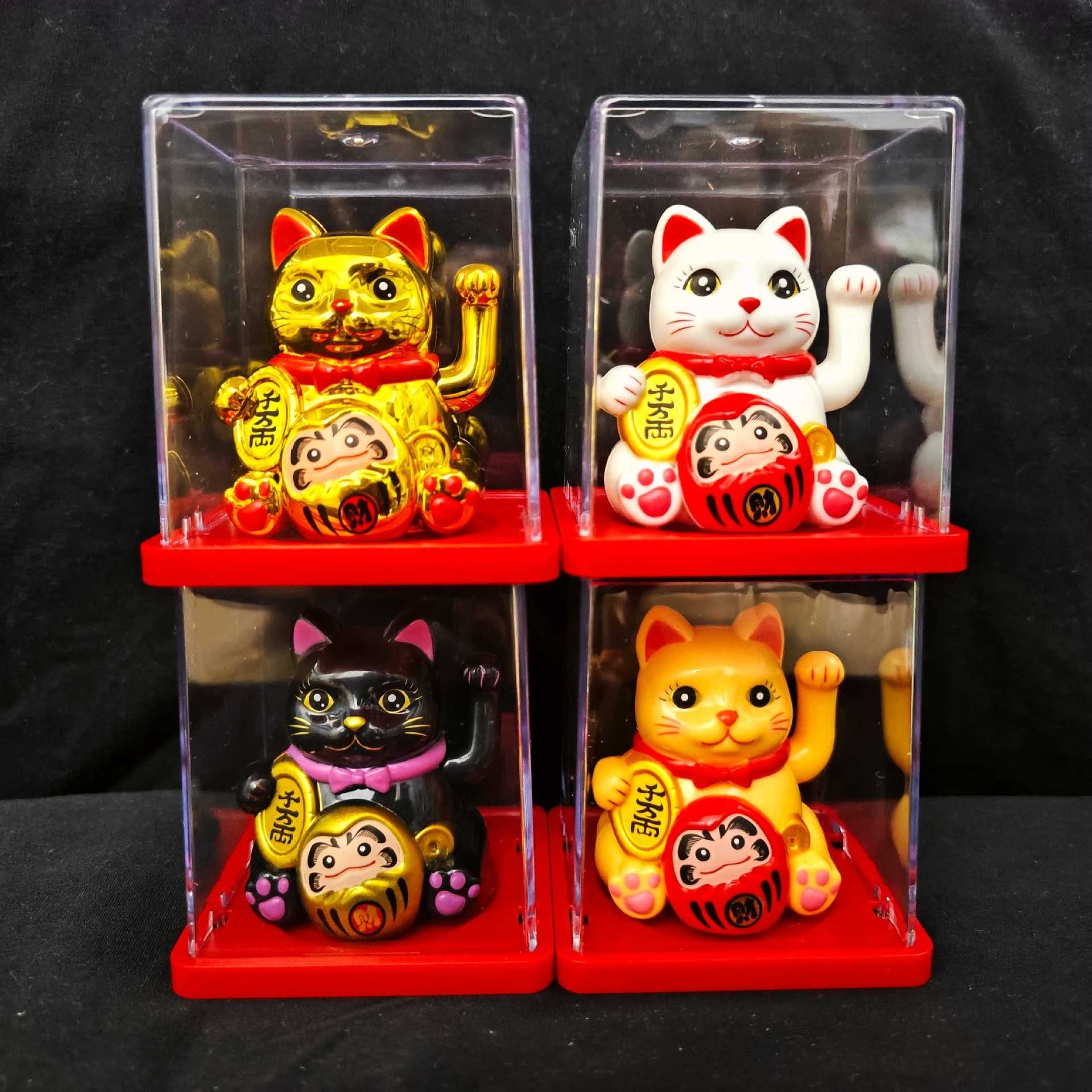 Creative solar lucky cat 2-inch ornaments automatically beckons all directions to make money office desktop cashier front desk decoration