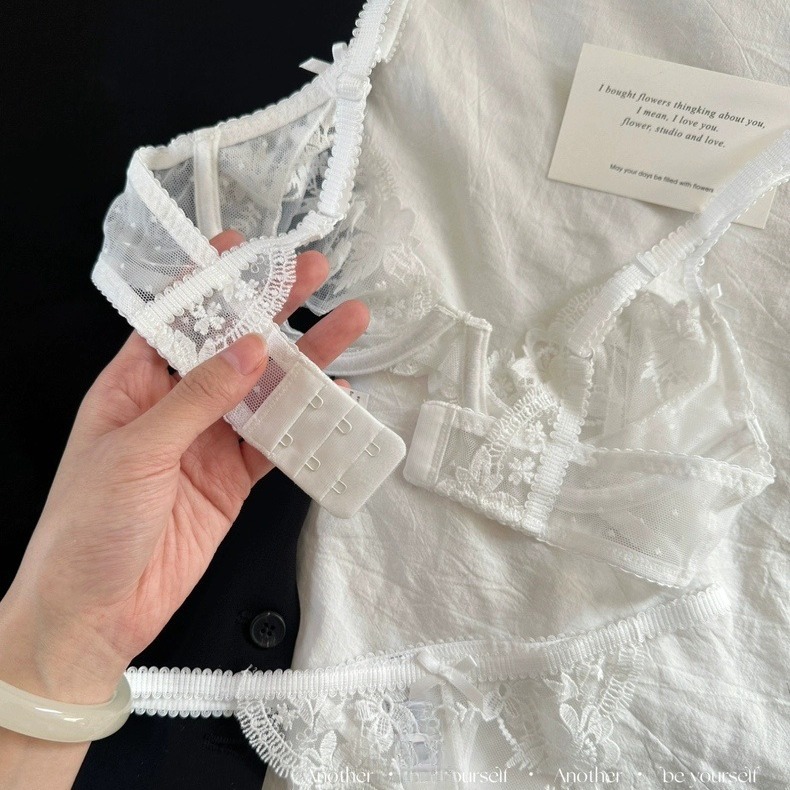 French Lace Intimates for Women, Thin Mesh Push-Up Underwire Bra Set, Big Breasts, Small and Exquisite Tailoring