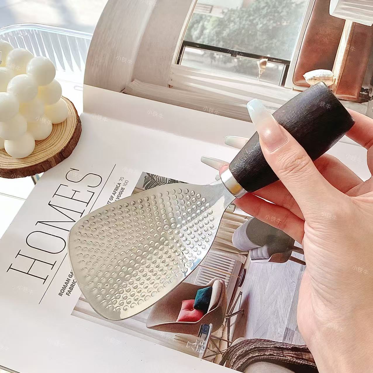 Ложка для риса из нержавеющей стали с деревянной ручкой, кухонная ложка для рисоварки, устойчивая, для антипригарной сковороды